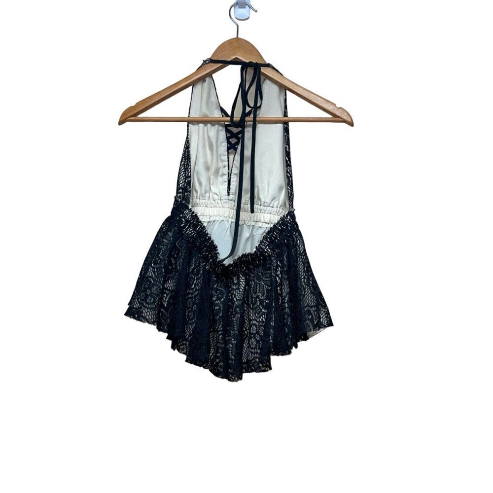 DO+BE Lace Corset Front Halter Top Black Ivory Dress Women's Size Small - Picture 4 of 8